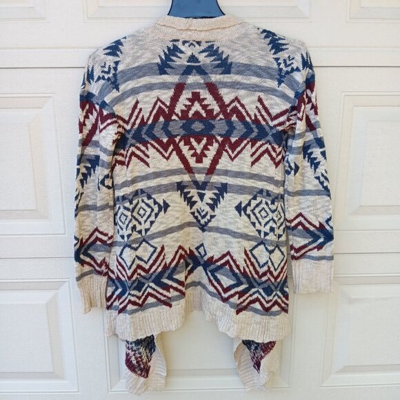 Hippie Rose Aztec Southwestern Open Cardigan Size Small Boho Cream Blue Red - Picture 3 of 4